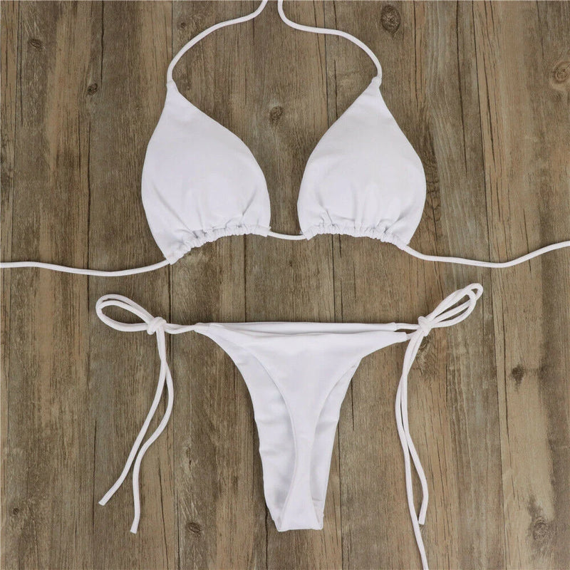 Conjunto de biquíni feminino sexy laço lateral tanga maiô bandagem estilo brasileiro banho ultrafino sutiã & breve conjuntos lingerie erótica conjunto