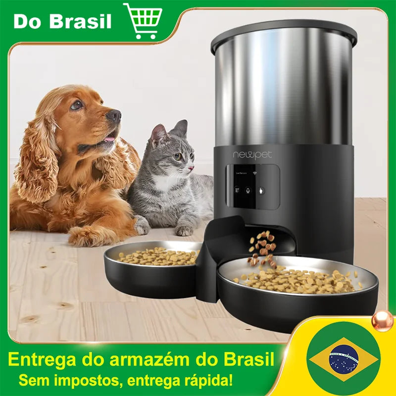 Alimentador para animais de estimação 5L com microfone Alimentador automático para gatos Dispensador de comida para cães inteligente WiFi Tempo Quantitativo Tigela de alimentação em aço inoxidável