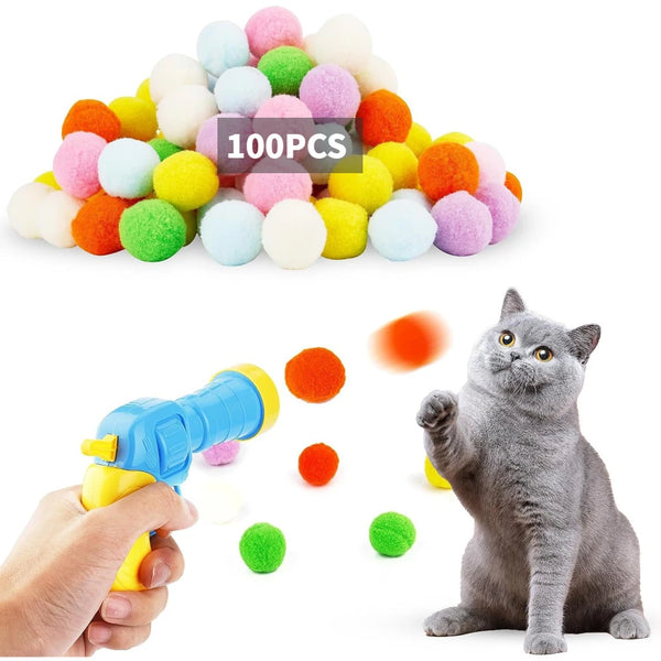 Brinquedo Interativo de Lançador de Bolinhas de Pelúcia para Gatos