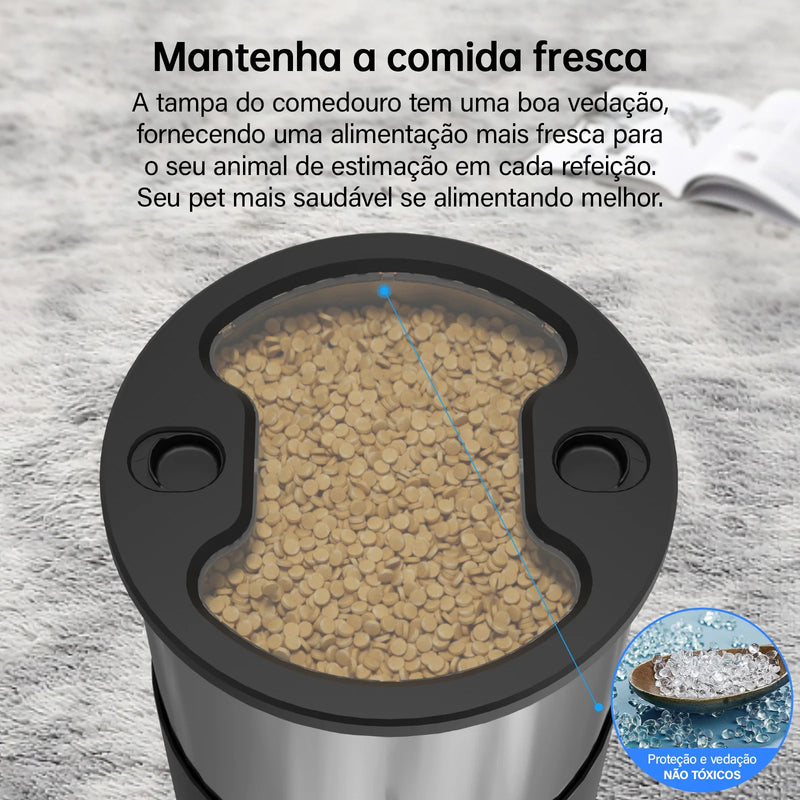 Alimentador para animais de estimação 5L com microfone Alimentador automático para gatos Dispensador de comida para cães inteligente WiFi Tempo Quantitativo Tigela de alimentação em aço inoxidável