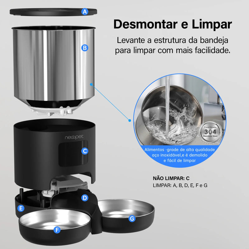 Alimentador para animais de estimação 5L com microfone Alimentador automático para gatos Dispensador de comida para cães inteligente WiFi Tempo Quantitativo Tigela de alimentação em aço inoxidável