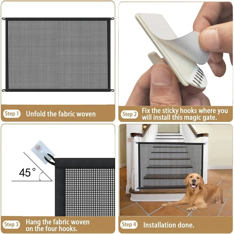 Pet Dog Barrier Fences With 4Pcs Hook Pet Isolated Network Stairs Gate New Folding Breathable Mesh Playpen For Dog Safety Fence