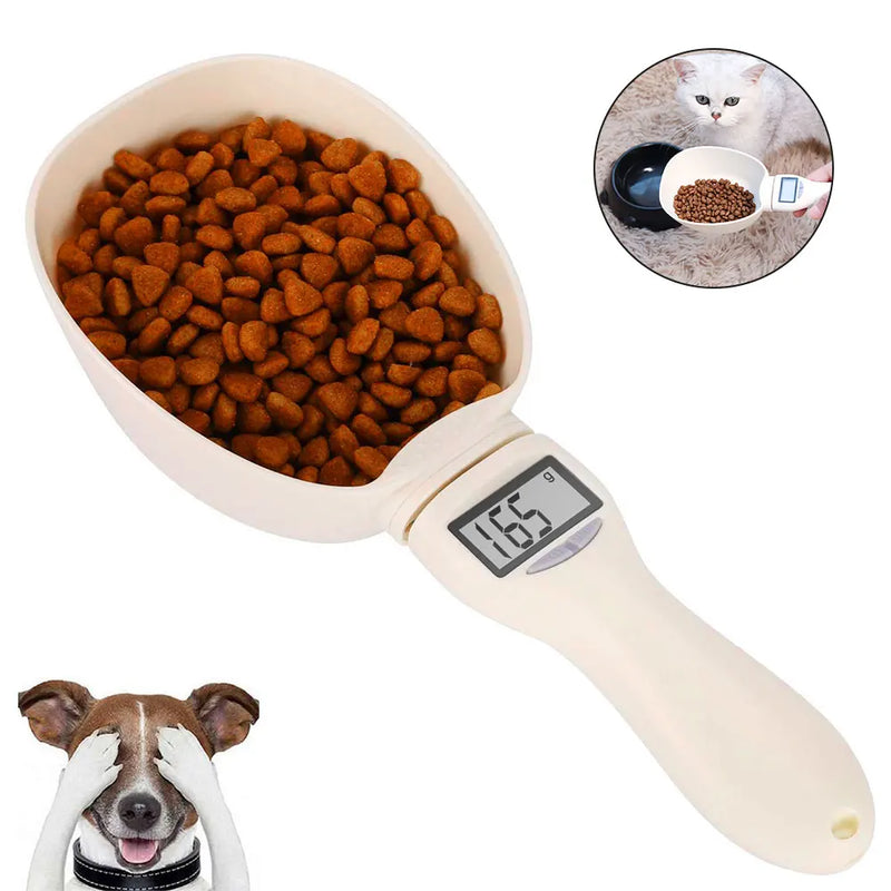 Colher medidora de alimentos para animais de estimação, copo medidor eletrônico de alimentos para cães e gatos, balança digital de cozinha com display de LED