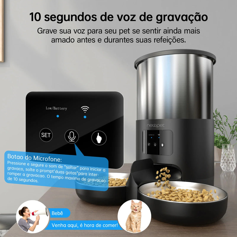 Alimentador para animais de estimação 5L com microfone Alimentador automático para gatos Dispensador de comida para cães inteligente WiFi Tempo Quantitativo Tigela de alimentação em aço inoxidável