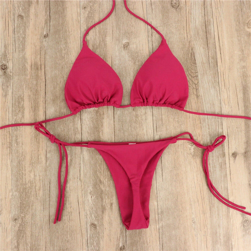 Conjunto de biquíni feminino sexy laço lateral tanga maiô bandagem estilo brasileiro banho ultrafino sutiã & breve conjuntos lingerie erótica conjunto